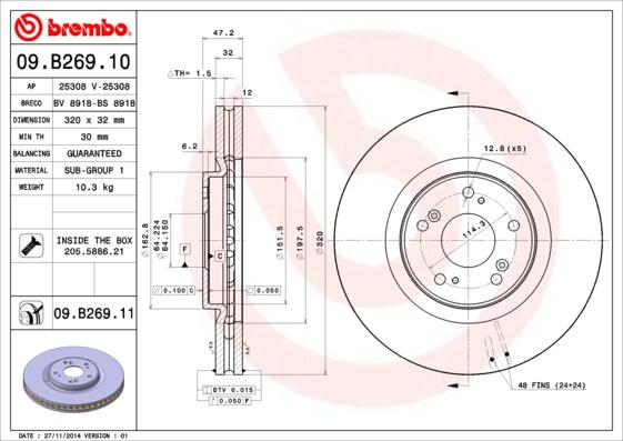 Brembo 09.B269.10 - Bremžu diski autodraugiem.lv