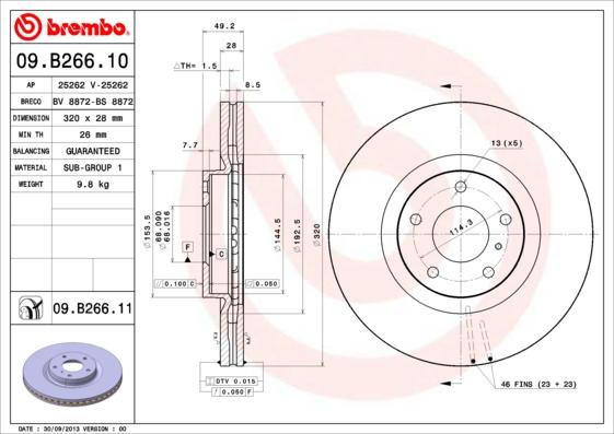 Brembo 09.B266.11 - Bremžu diski autodraugiem.lv