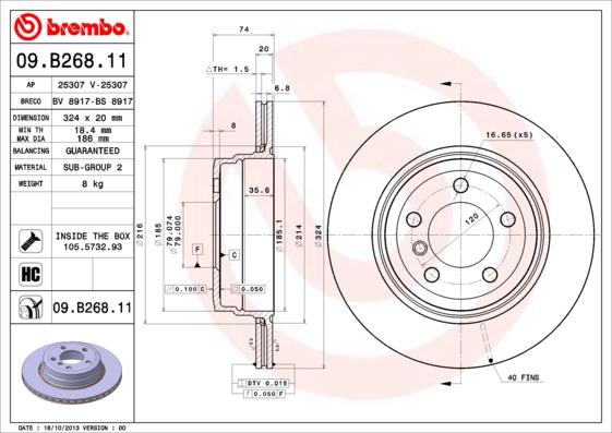 Brembo 09.B268.11 - Bremžu diski autodraugiem.lv