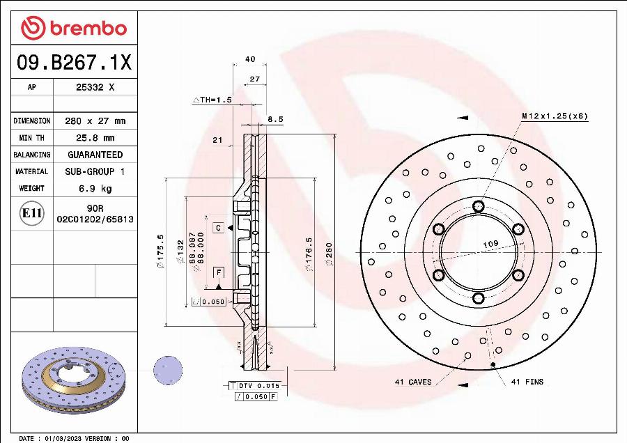 Brembo 09.B267.1X - Bremžu diski autodraugiem.lv