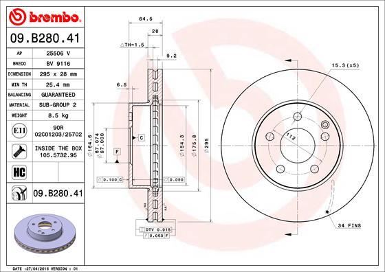 Brembo 09.B280.41 - Bremžu diski autodraugiem.lv