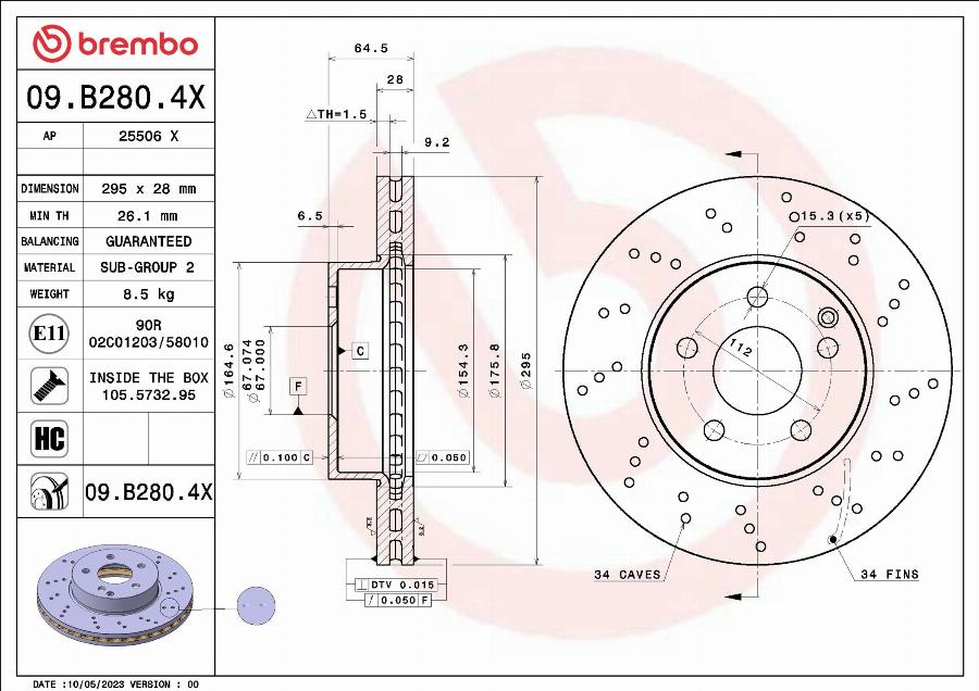 Brembo 09.B280.4X - Bremžu diski autodraugiem.lv