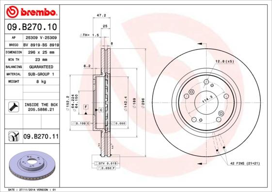 Brembo 09.B270.10 - Bremžu diski autodraugiem.lv