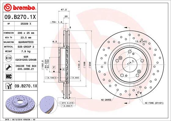 Brembo 09.B270.1X - Bremžu diski autodraugiem.lv