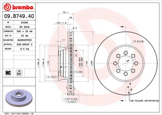 Brembo 09.B749.40 - Bremžu diski autodraugiem.lv