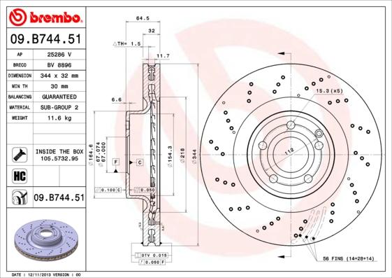 Brembo 09.B744.51 - Bremžu diski autodraugiem.lv