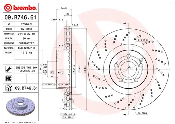 Brembo 09.B746.61 - Bremžu diski autodraugiem.lv