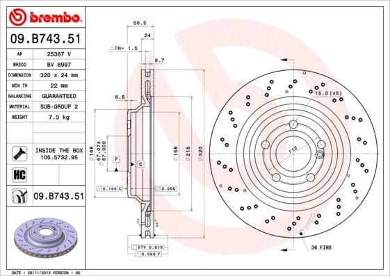 Brembo 09.B743.51 - Bremžu diski autodraugiem.lv