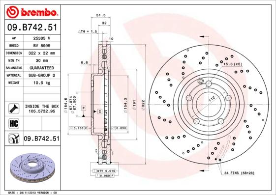 Brembo 09.B742.51 - Bremžu diski autodraugiem.lv