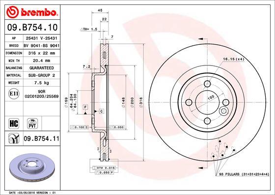 Brembo 09.B754.11 - Bremžu diski autodraugiem.lv