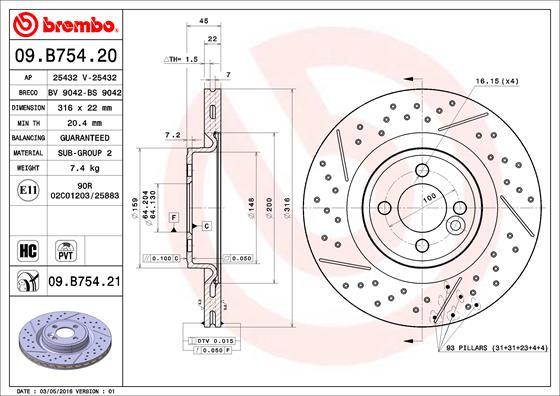 Brembo 09.B754.21 - Bremžu diski autodraugiem.lv