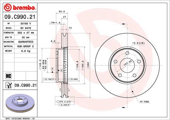 Brembo 09.C990.21 - Bremžu diski autodraugiem.lv