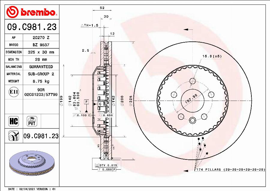 Brembo 09.C981.23 - Bremžu diski autodraugiem.lv