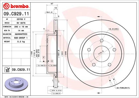 Brembo 09.C929.11 - Bremžu diski autodraugiem.lv