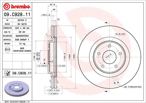 Brembo 09.C928.11 - Bremžu diski autodraugiem.lv