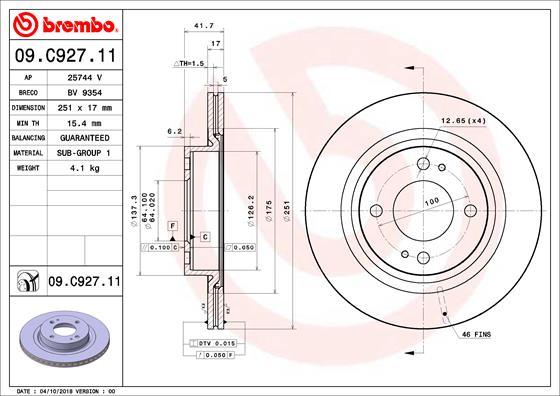 Brembo 09.C927.11 - Bremžu diski autodraugiem.lv