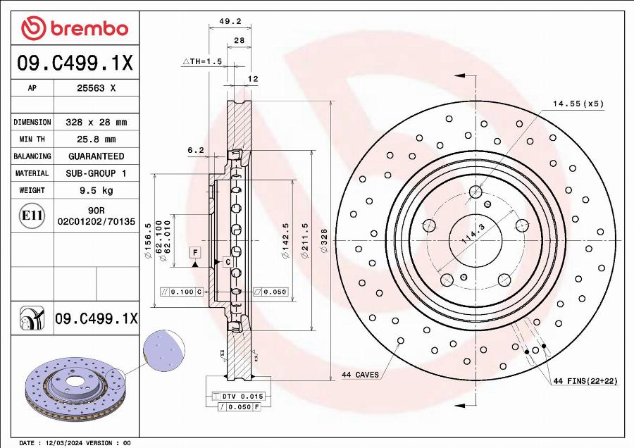 Brembo 09.C499.1X - Bremžu diski autodraugiem.lv