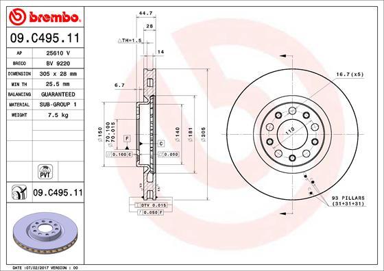 Brembo 09.C495.11 - Bremžu diski autodraugiem.lv