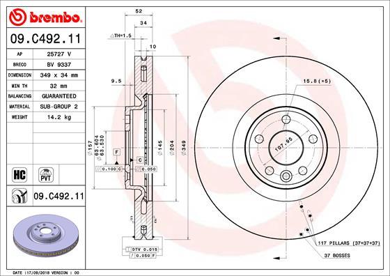 Brembo 09.C492.11 - Bremžu diski autodraugiem.lv