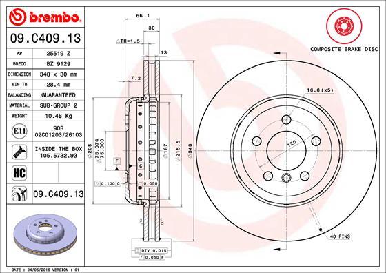 Brembo 09.C409.13 - Bremžu diski autodraugiem.lv