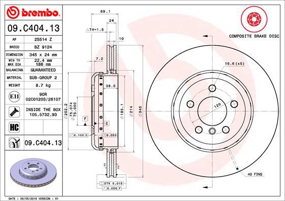 Brembo 09.C404.13 - Bremžu diski autodraugiem.lv