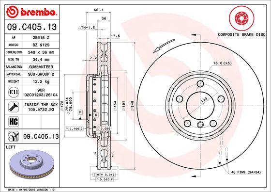 Brembo 09.C405.13 - Bremžu diski autodraugiem.lv