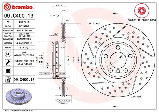 Brembo 09.C400.13 - Bremžu diski autodraugiem.lv