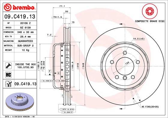 Brembo 09.C419.13 - Bremžu diski autodraugiem.lv