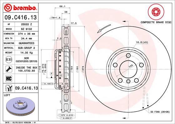 Brembo 09.C416.13 - Bremžu diski autodraugiem.lv