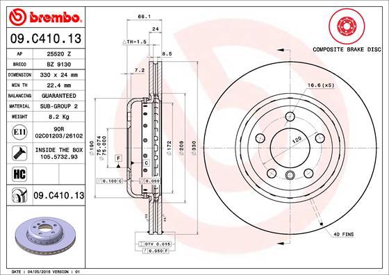 Brembo 09.C410.13 - Bremžu diski autodraugiem.lv