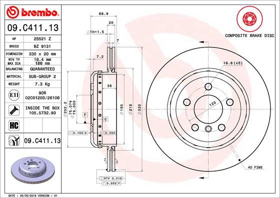 Brembo 09.C411.13 - Bremžu diski autodraugiem.lv