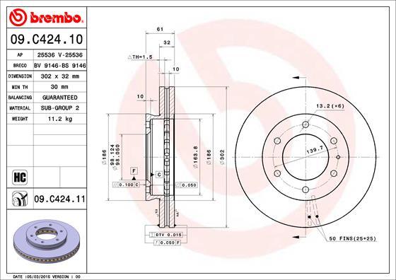 Brembo 09.C424.11 - Bremžu diski autodraugiem.lv