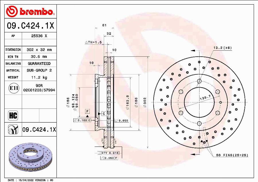 Brembo 09.C424.1X - Bremžu diski autodraugiem.lv