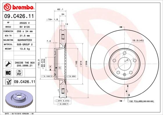 Brembo 09.C426.11 - Bremžu diski autodraugiem.lv