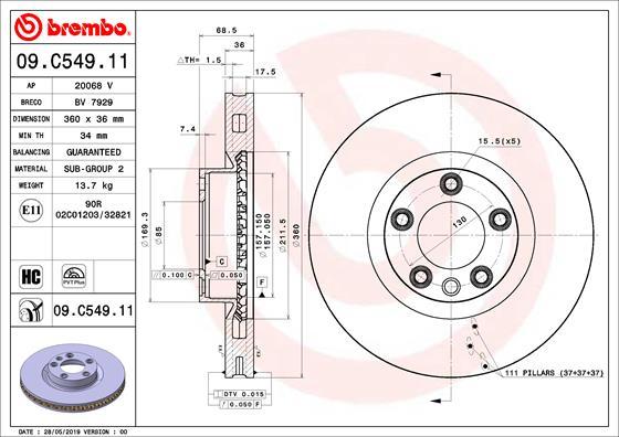 Brembo 09.C549.11 - Bremžu diski autodraugiem.lv