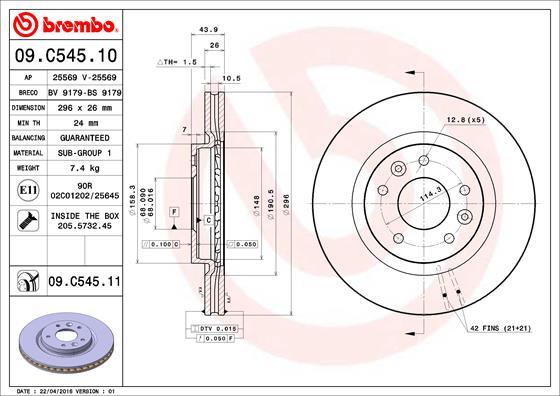 Brembo 09.C545.11 - Bremžu diski autodraugiem.lv