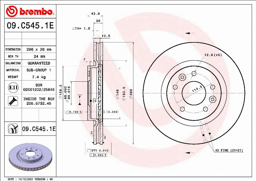 Brembo 09.C545.1E - Bremžu diski autodraugiem.lv