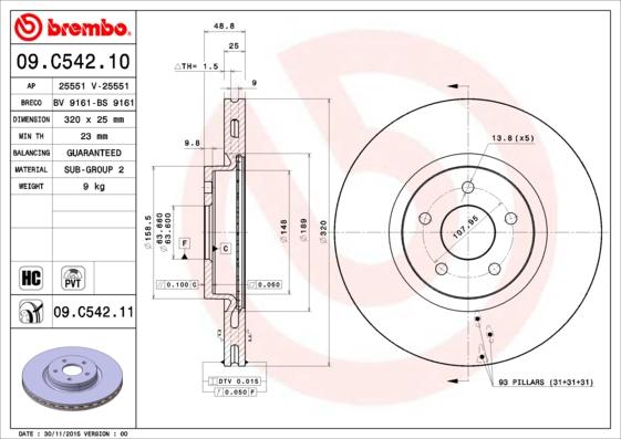 Brembo 09.C542.11 - Bremžu diski autodraugiem.lv