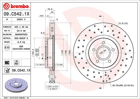 Brembo 09.C542.1X - Bremžu diski autodraugiem.lv