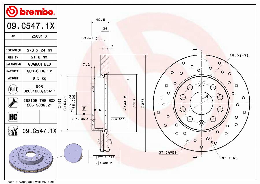 Brembo 09.C547.1X - Bremžu diski autodraugiem.lv