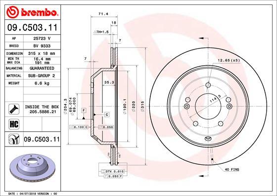 Brembo 09.C503.11 - Bremžu diski autodraugiem.lv