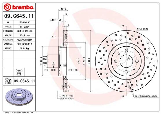 Brembo 09.C645.11 - Bremžu diski autodraugiem.lv