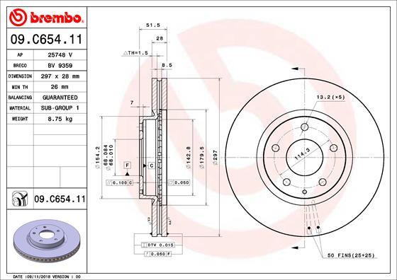 Brembo 09.C654.11 - Bremžu diski autodraugiem.lv