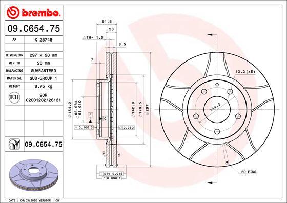 Brembo 09.C654.75 - Bremžu diski autodraugiem.lv