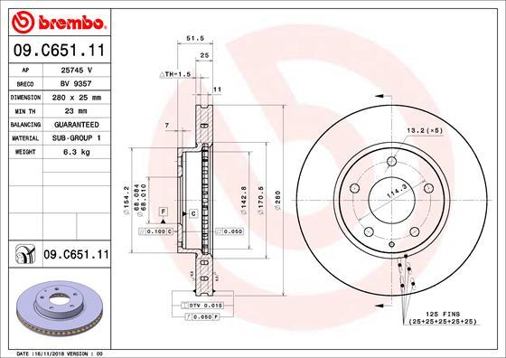 Brembo 09.C651.11 - Bremžu diski autodraugiem.lv