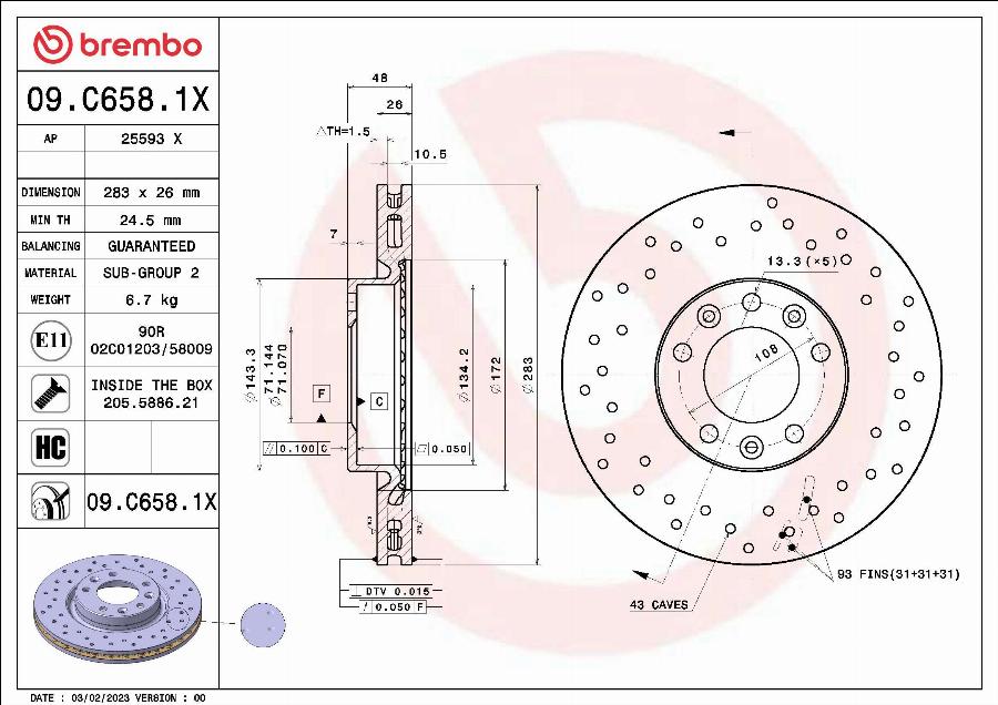 Brembo 09.C658.1X - Bremžu diski autodraugiem.lv