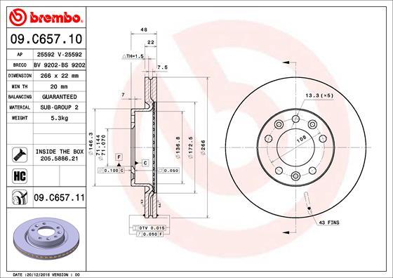 Brembo 09.C657.11 - Bremžu diski autodraugiem.lv