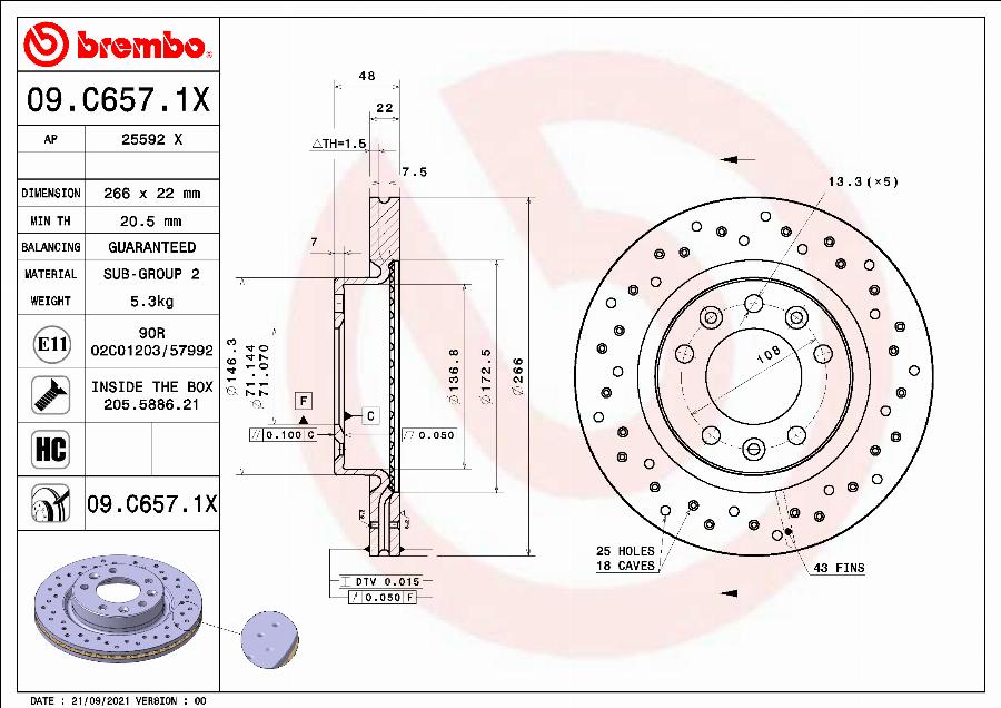 Brembo 09.C657.1X - Bremžu diski autodraugiem.lv