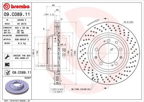 Brembo 09.C089.11 - Bremžu diski autodraugiem.lv