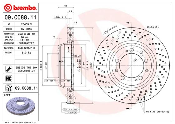 Brembo 09.C088.11 - Bremžu diski autodraugiem.lv